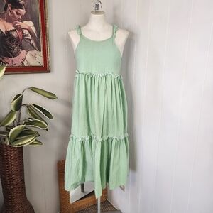 Haute Hippie Kids Green Peasant Tiered Ruffle Dress Girls Size 12 Boho Bohemian